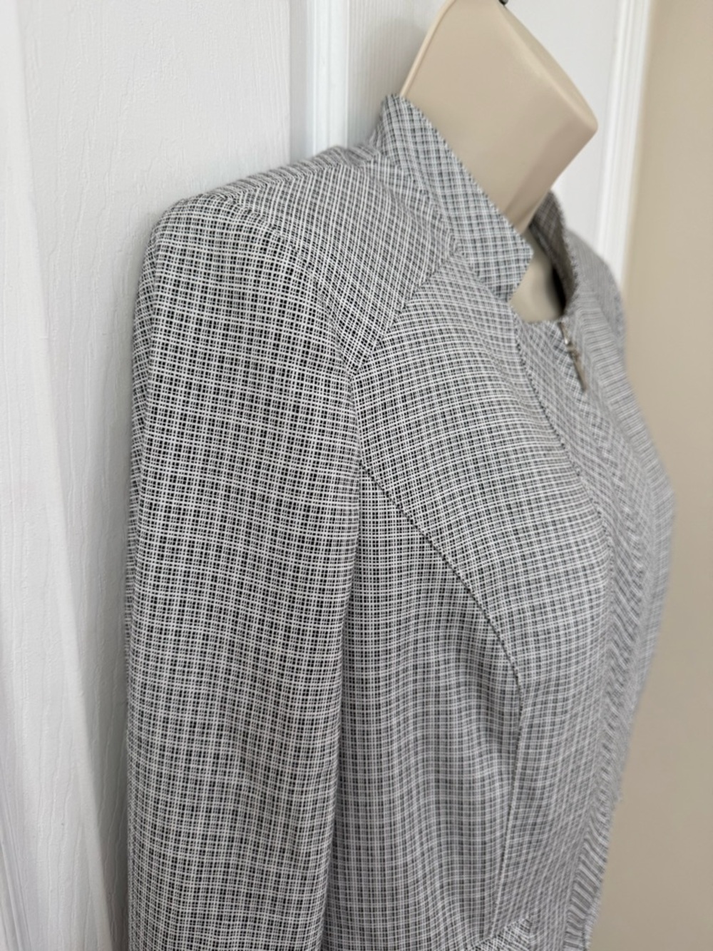White House Black Market Plaid Moto Blazer Jacket Petite 10P - Picture 7 of 12